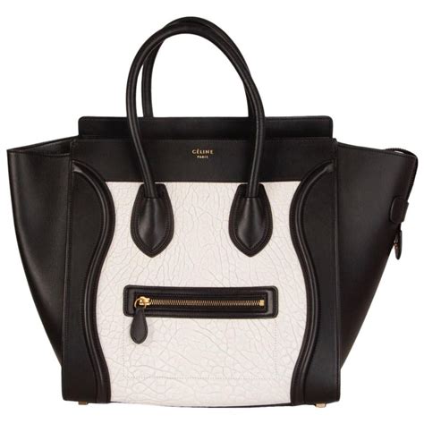 celine mini luggage tote black and white